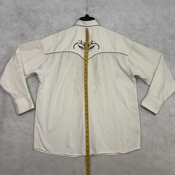 Panhandle Slim Mens Shirt Large White Western Embroidered Pearl Snap Button Up - Picture 5 of 15